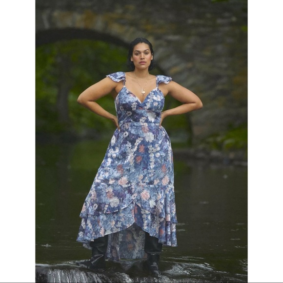 Anthropologie floral watercolour ruffled midi dress - Picture 2 of 8